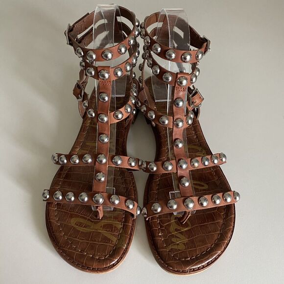 Sam Edelman Eavan Beaded Stud Sandal Brown Cage Gladiator Silver Metal Thong 7.5 - Picture 4 of 9